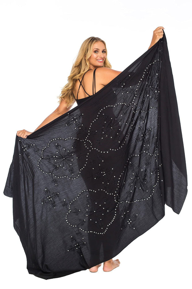 Plus Size Sarong Swimsuit Cover Up Embroidered Beach Wear Bikini Wrap Skirt with Coconut Clip