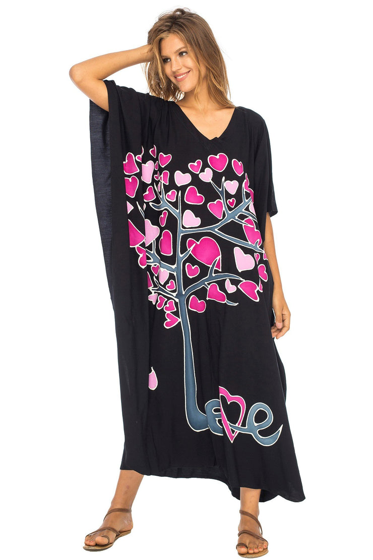Womens Beach Cover Up Maxi, Kaftan Love Tree Beach Dress Swimsuit Cover Up