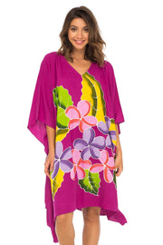 Womens Swimwear Cover Up, Frangipani Floral Beach Dress, Tunic Sundress Poncho