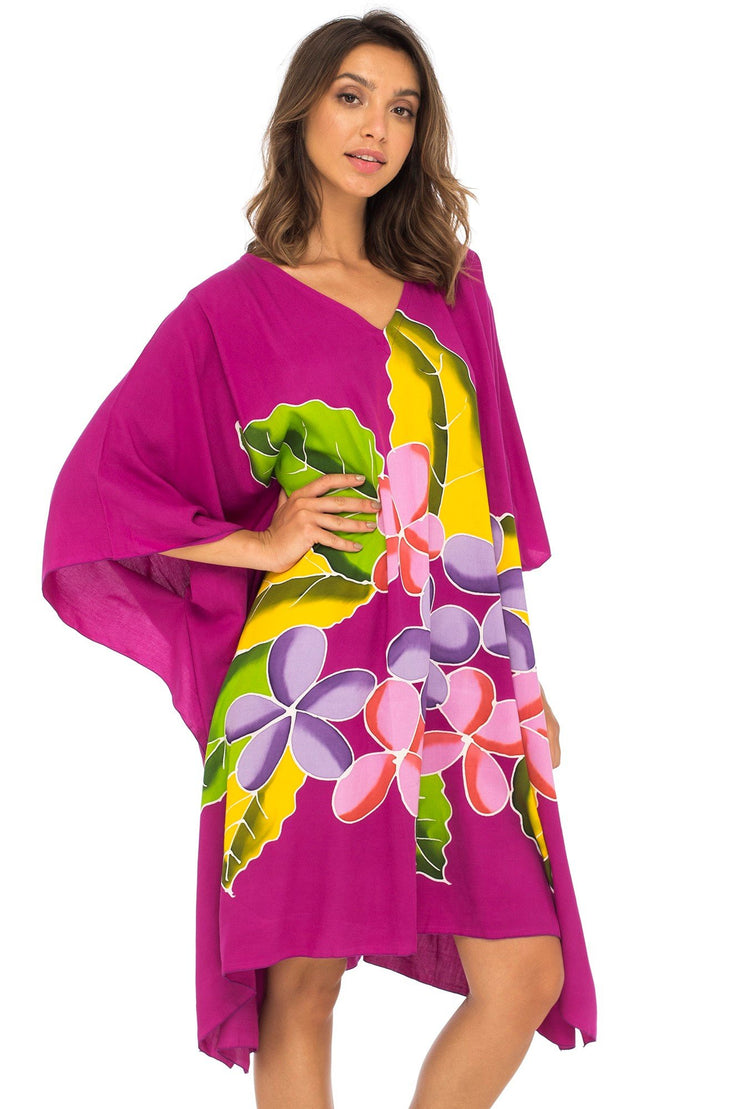 Womens Swimwear Cover Up, Frangipani Floral Beach Dress, Tunic Sundress Poncho