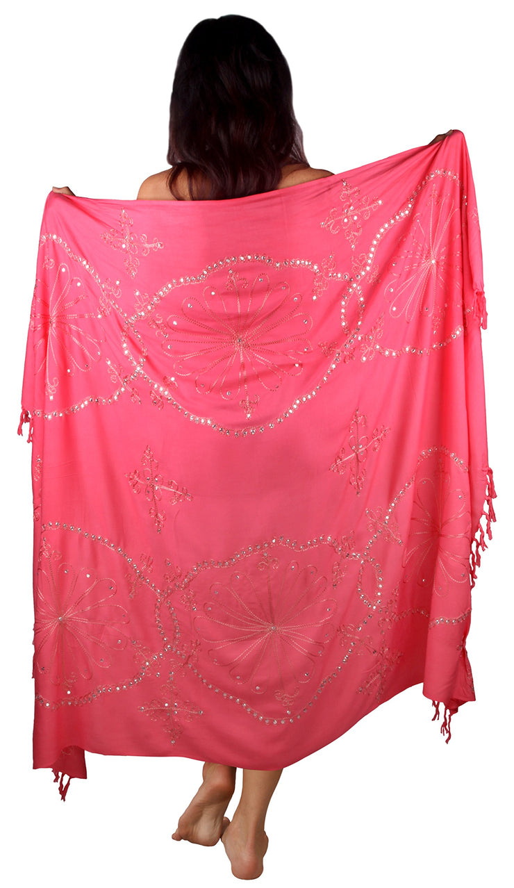 Womens Sarong Wrap, Beach Swimsuit Cover Up – Solid Color Sequin with Coconut Clip