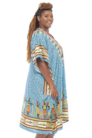 Womens Short Kaftan Ethnic Print V Neck Boho Tunic Poncho Beach Dress Loungewear Swimsuit Cover Up