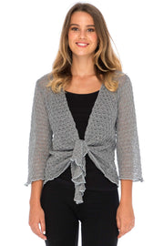 Womens Shrug Cardigan Bolero 100% Cotton Lightweight Knit Sweater Tie Front