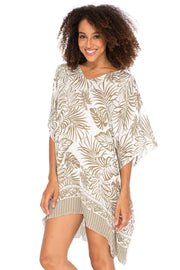 Womens Boho Swimsuit Cover Up Beach Dress Tunic Top Bohemian Leaf Print Short Kaftan
