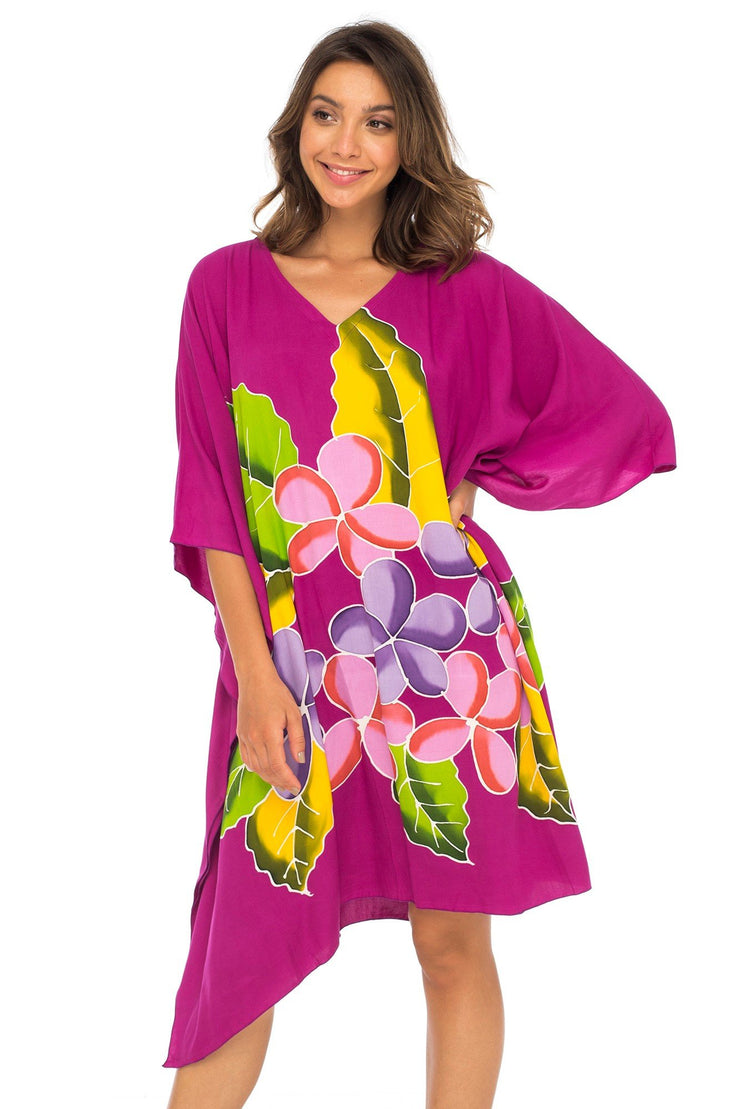 Womens Swimwear Cover Up, Frangipani Floral Beach Dress, Tunic Sundress Poncho