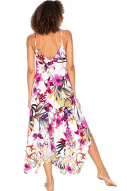 Womens Sleeveless Floral Summer Maxi Dress, Spaghetti Straps Long Casual Boho Sexy Beach Cover Up