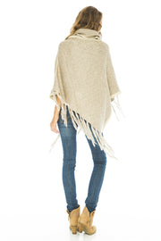Womens Knitted Winter Poncho Sweater Fringe Turtle Neck