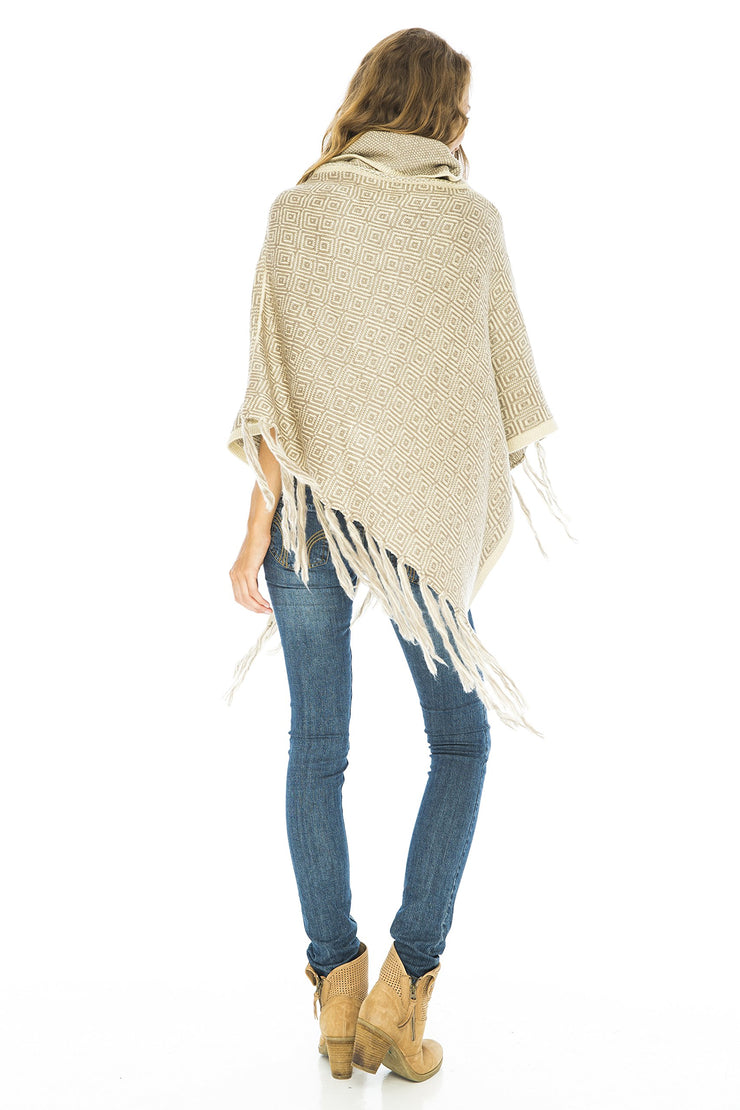 Womens Knitted Winter Poncho Sweater Fringe Turtle Neck