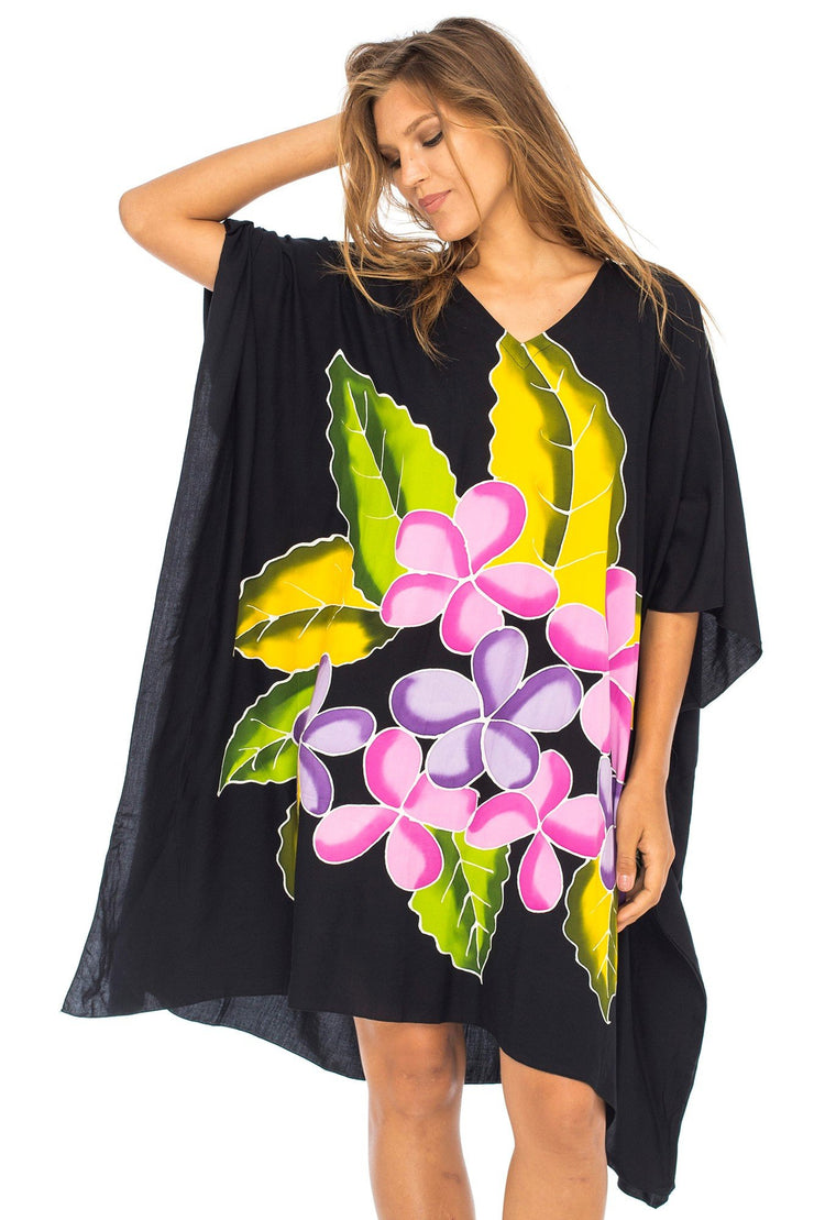 Womens Swimwear Cover Up, Frangipani Floral Beach Dress, Tunic Sundress Poncho