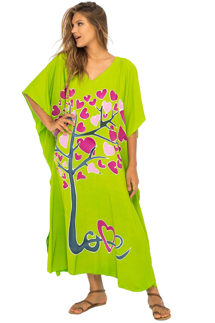Womens Beach Cover Up Maxi, Kaftan Love Tree Beach Dress Swimsuit Cover Up