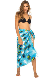 Womens Sarong Swimsuit Cover Up Mandala Peacock Beach Wear Bikini Wrap Skirt with Coconut Clip