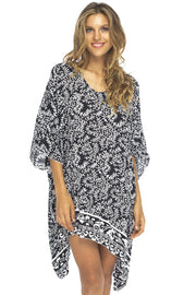 Back From Bali Womens Short Beach Swimsuit Cover Up Dress Caftan Poncho Floral