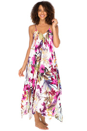 Womens Sleeveless Floral Summer Maxi Dress, Spaghetti Straps Long Casual Boho Sexy Beach Cover Up