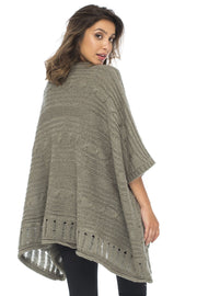 Womens Knit Poncho Sweater Cape V-Neck Soft Boho Tunic Shawl with Sleeves