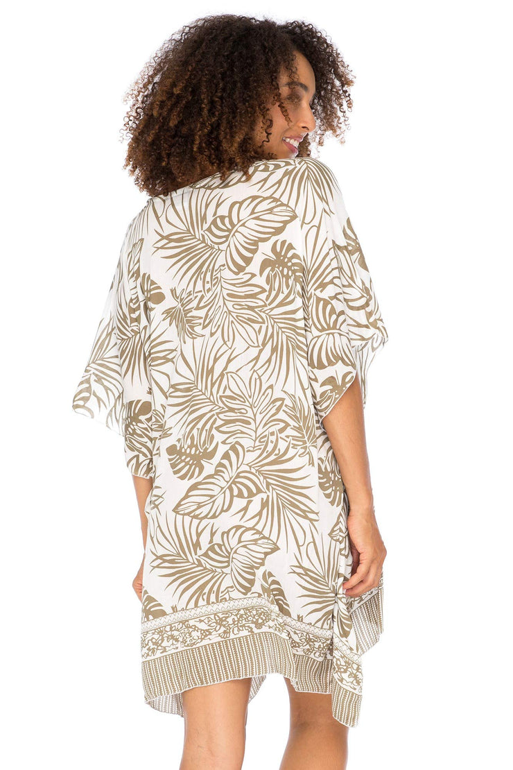 Womens Boho Swimsuit Cover Up Beach Dress Tunic Top Bohemian Leaf Print Short Kaftan