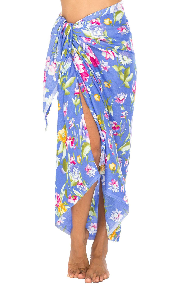 Womens Sarong Swimsuit Cover Up Floral Print Beach Wear Bikini Wrap Skirt with Coconut Clip