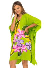 Womens Swimwear Cover Up, Frangipani Floral Beach Dress, Tunic Sundress Poncho