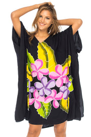 Womens Swimwear Cover Up, Frangipani Floral Beach Dress, Tunic Sundress Poncho