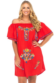 Womens Plus Size Mexican Embroidered Dress, Off The Shoulder Mexican Peasant Dress for Women