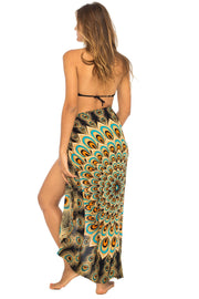 Womens Sarong Swimsuit Cover Up Mandala Peacock Beach Wear Bikini Wrap Skirt with Coconut Clip