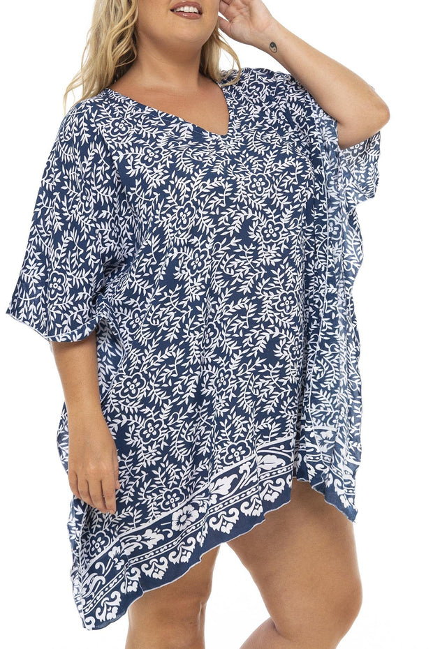 Back From Bali Womens Plus Size Short Beach Swimsuit Cover Up Flowy Floral Boho Loose Caftan Rayon