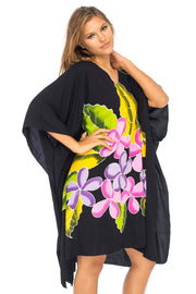 Womens Swimwear Cover Up, Frangipani Floral Beach Dress, Tunic Sundress Poncho