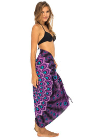 Womens Sarong Swimsuit Cover Up Mandala Peacock Beach Wear Bikini Wrap Skirt with Coconut Clip