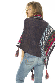 Womens Knit Sweater Cape Boho Soft T Neck Cowl Neck Poncho Tassels