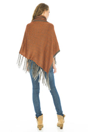 Womens Knitted Winter Poncho Sweater Fringe Turtle Neck