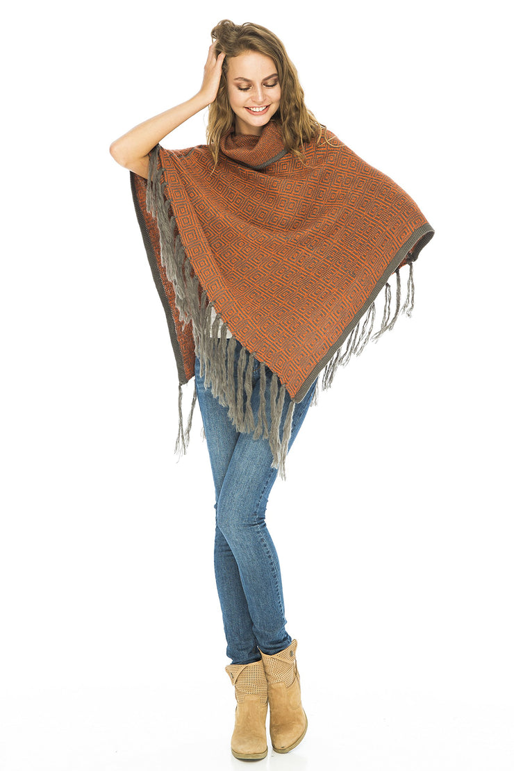 Womens Knitted Winter Poncho Sweater Fringe Turtle Neck