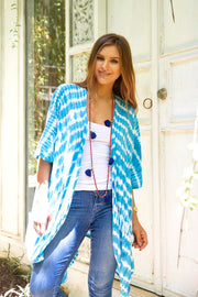 Tie Dye Beach Kimono Cardigan Bathing Suit Swimsuit Cover Up Open Front Duster Boho Loose Top Rayon