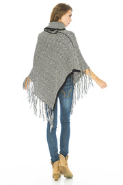 Womens Knitted Winter Poncho Sweater Fringe Turtle Neck