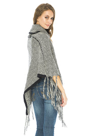Womens Knitted Winter Poncho Sweater Fringe Turtle Neck