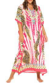 Womens Plus Size Print Kaftan Long Casual Boho Maxi Dress Beach Caftan Swimsuit Cover Up