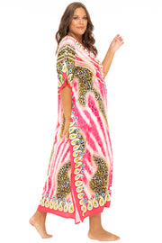 Womens Plus Size Print Kaftan Long Casual Boho Maxi Dress Beach Caftan Swimsuit Cover Up