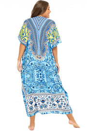 Womens Plus Size Print Kaftan Long Casual Boho Maxi Dress Beach Caftan Swimsuit Cover Up