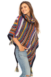 Womens Knit Sweater Cape Boho Soft T Neck Cowl Neck Poncho Tassels