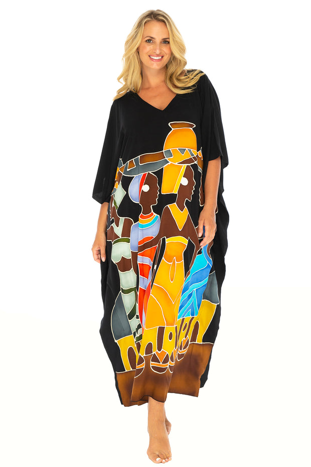 Womens Long African Print Beach Swim Suit Cover Up Caftan Poncho