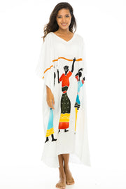Womens Long African Print Beach Swim Suit Cover Up Caftan Poncho